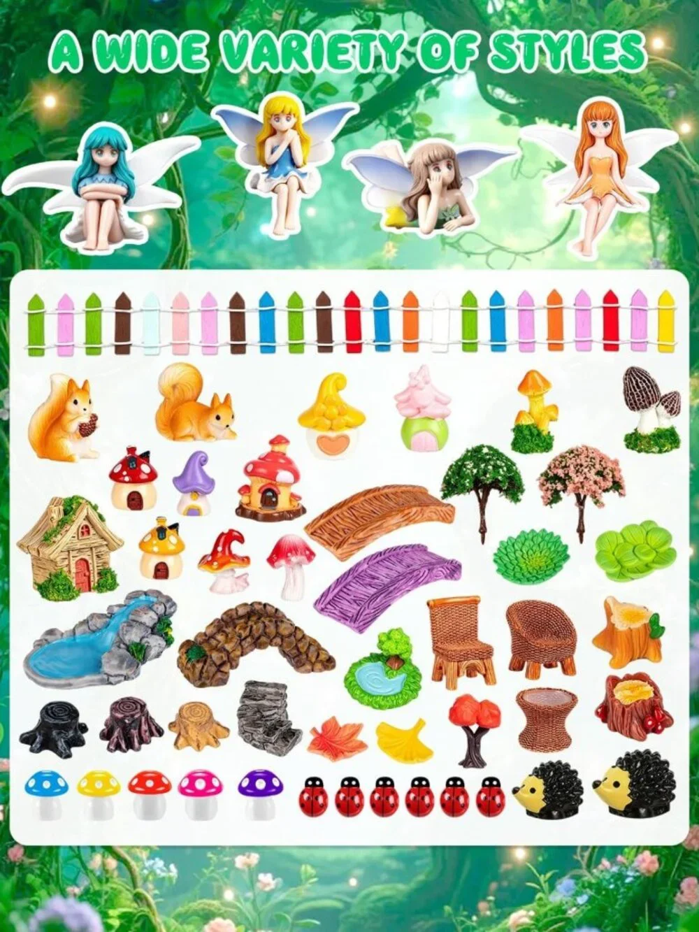 52 Pcs Mini Fairy Garden Accessories Set - Outdoor Decor, Fairies & Garden Kit